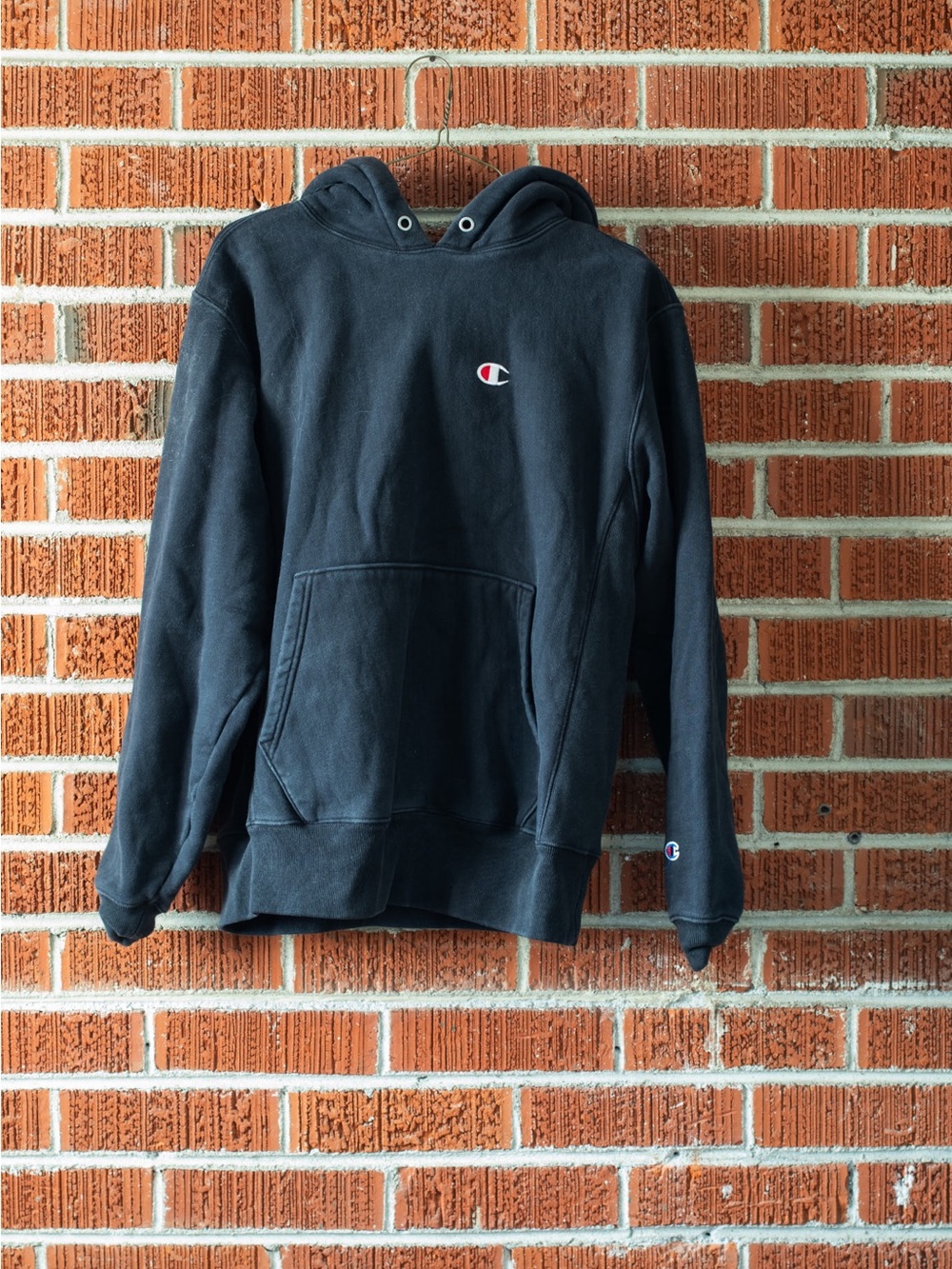Champion Reverse Weave Hoodie Men's Medium Black Pullover Sweatshirt Heavyweight